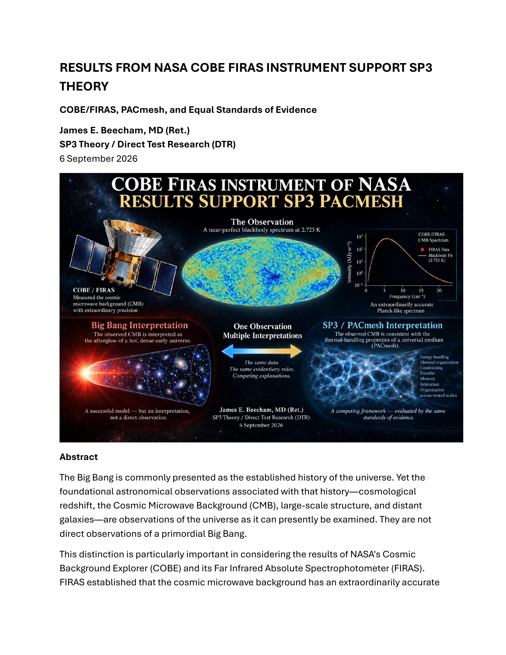 First-page preview for Results from NASA COBE FIRAS Instrument Support SP3 Theory