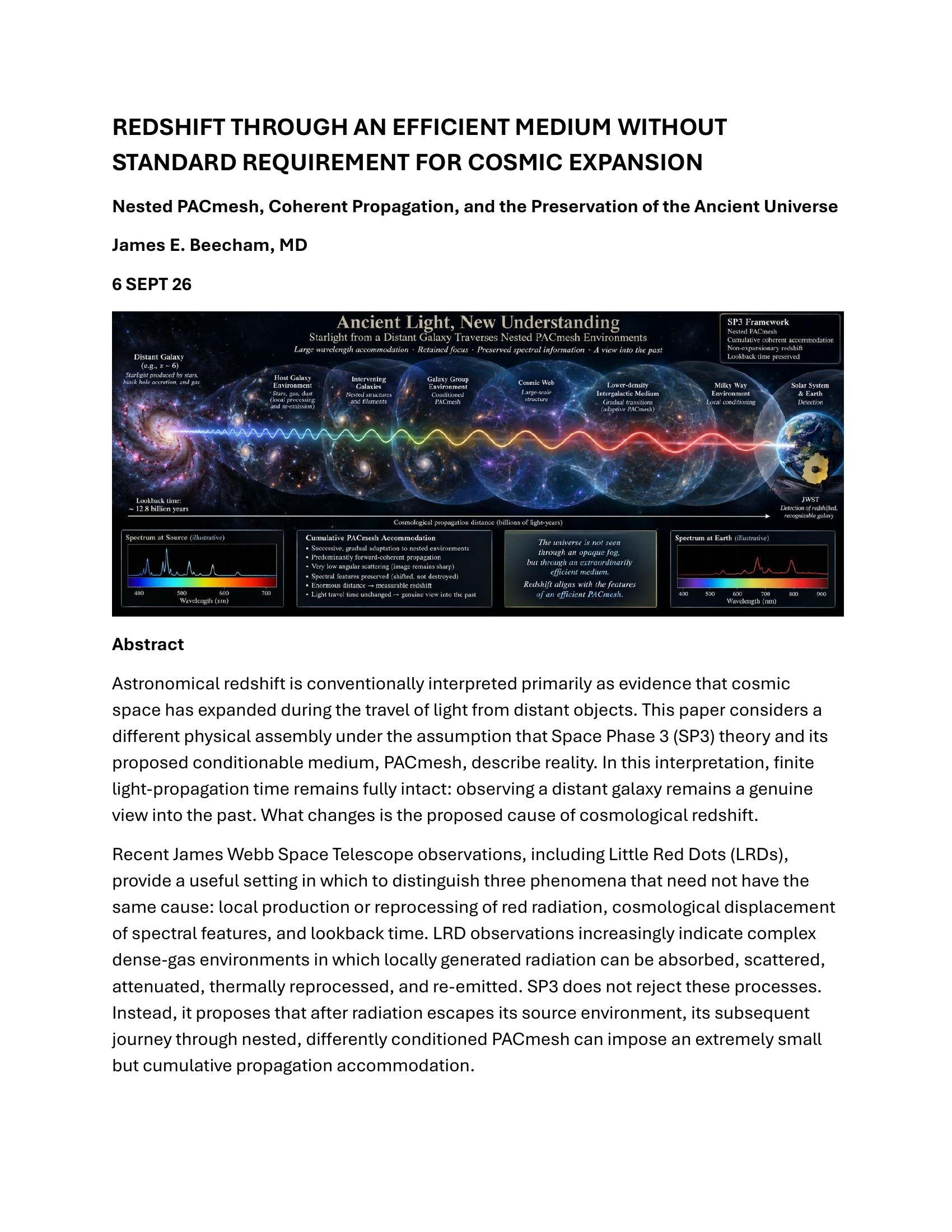 First-page preview for Redshift Through an Efficient Medium Without Standard Requirement for Cosmic Expansion